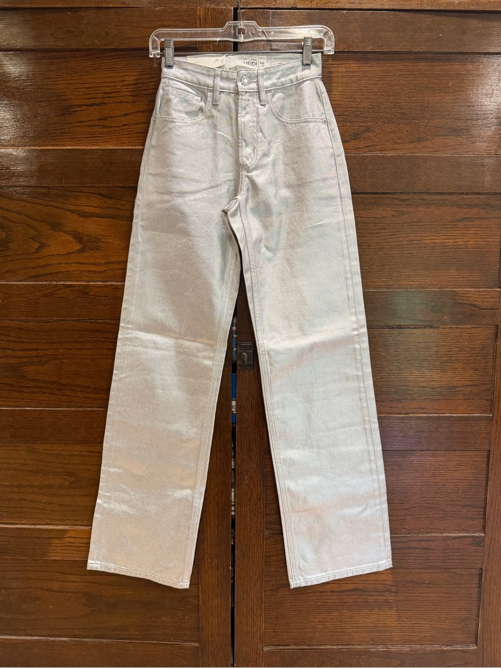 NWT Dynamite Denim 23” 000 Heidi shiny Metallic Silver high rise wide leg Jeans